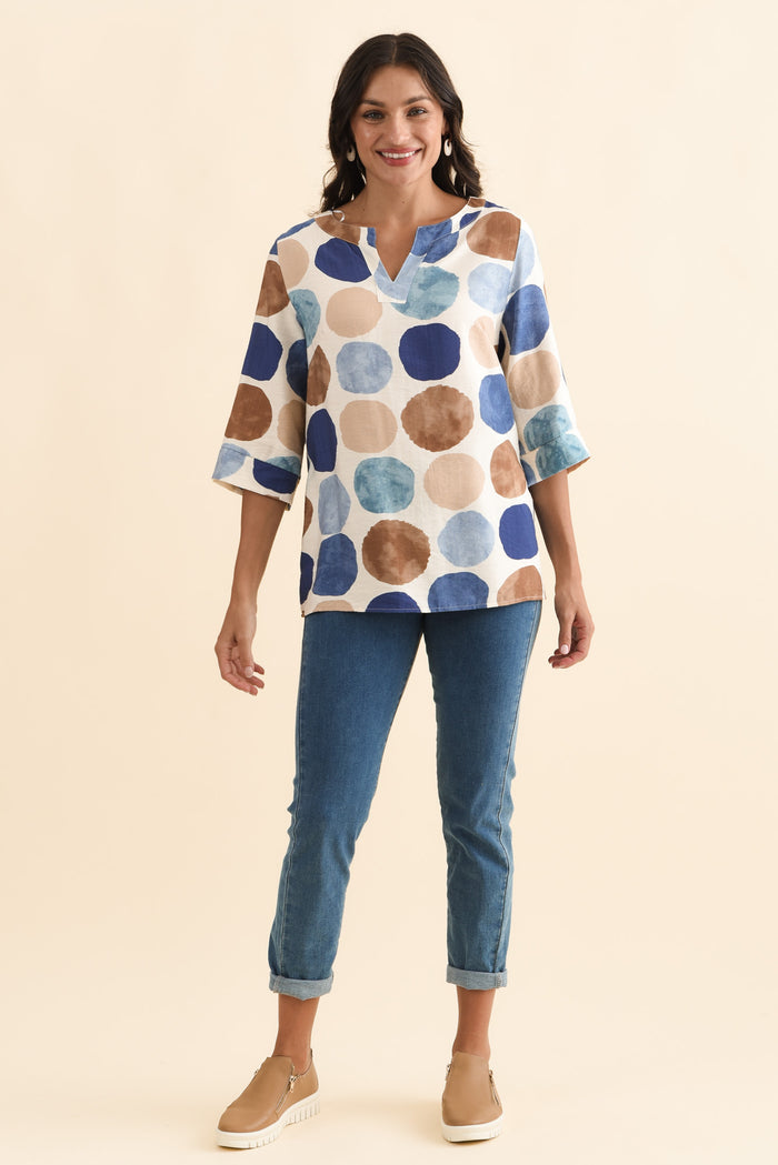 Maddox Navy Spot Cotton Blend Top,Brunette model,alt text|model:Brontie
