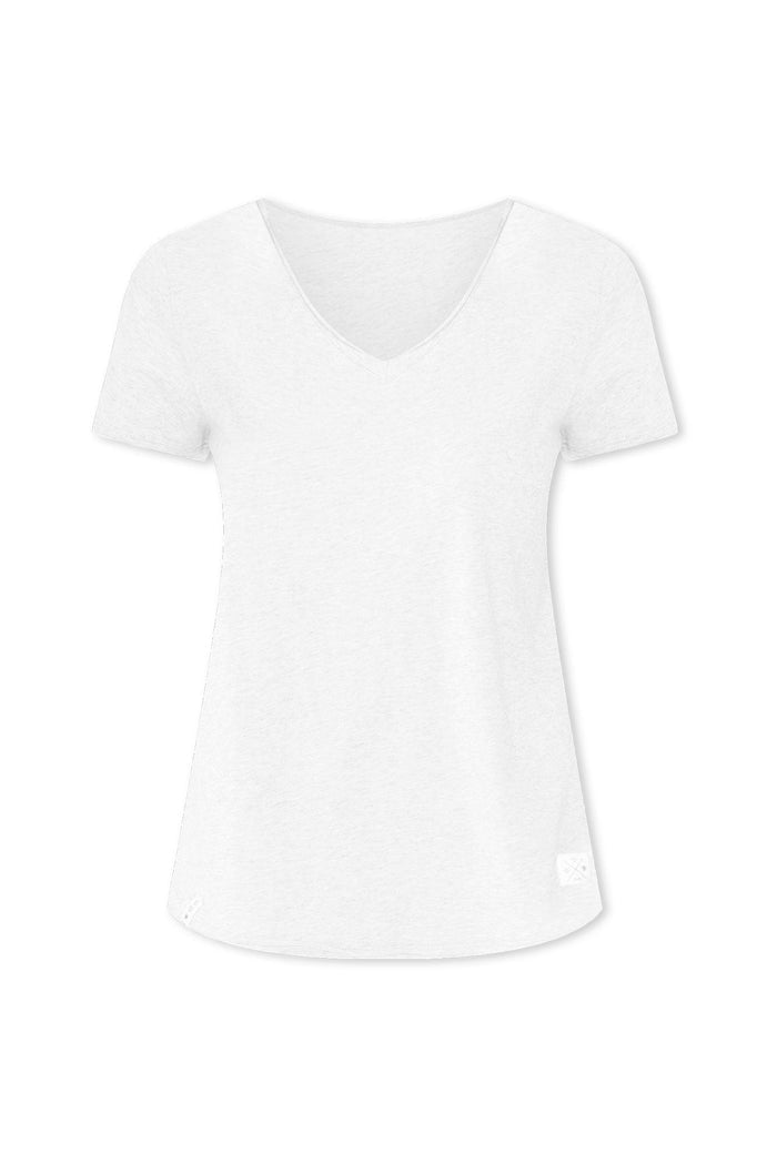 Maggie White Cotton Vee Tee,ghost-mani