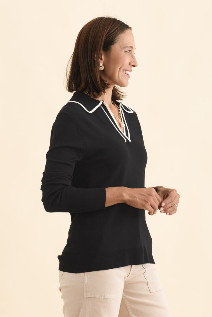 Makenna Black Collared Knit Top
