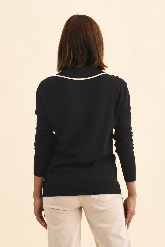 Makenna Black Collared Knit Top