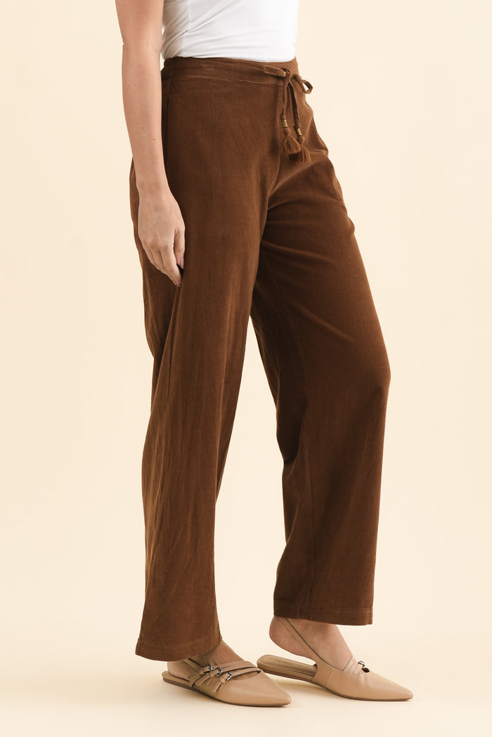 Makenna Brown Corduroy Tassel Pants,Brunette model,alt text|model:MJ
