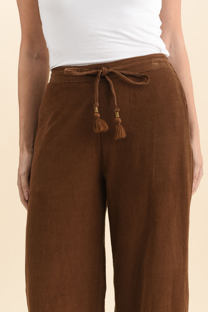 Makenna Brown Corduroy Tassel Pants,Brunette model,alt text|model:MJ