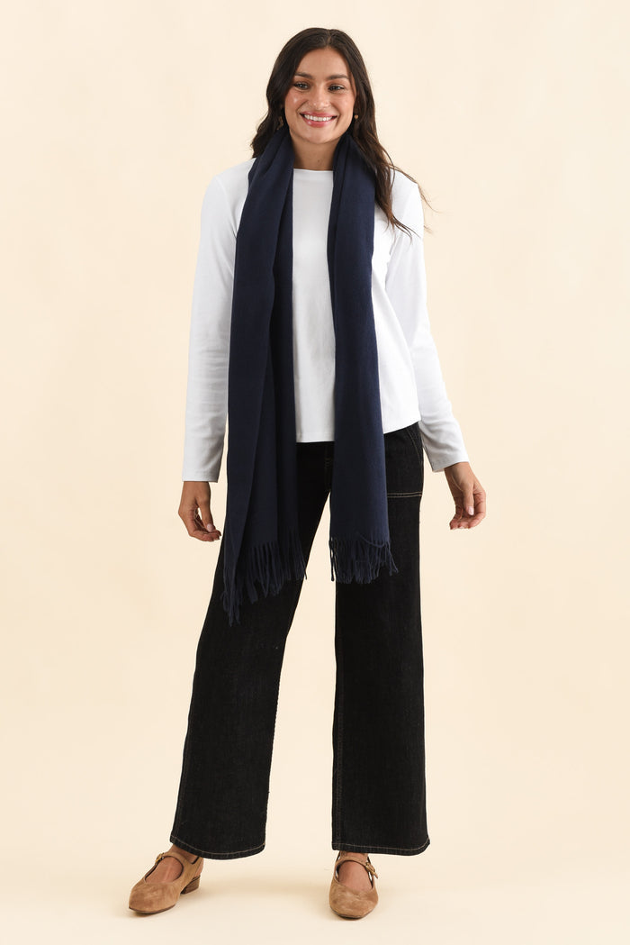 Malone Navy Wool Blend Scarf