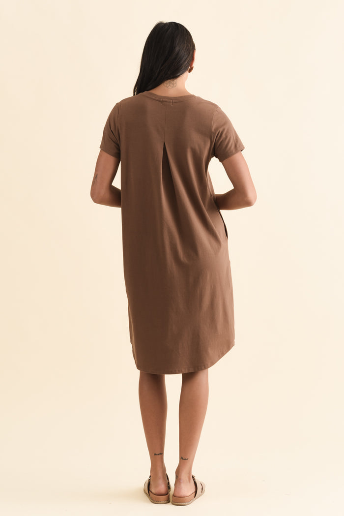 Mandy Chocolate Cotton Tee Dress,Brunette model,alt text|model:Brontie