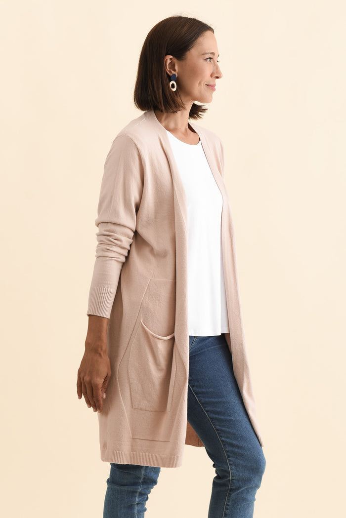 Mary Light Pink Pocket Cardigan,Brunette model,alt text|model:Cara