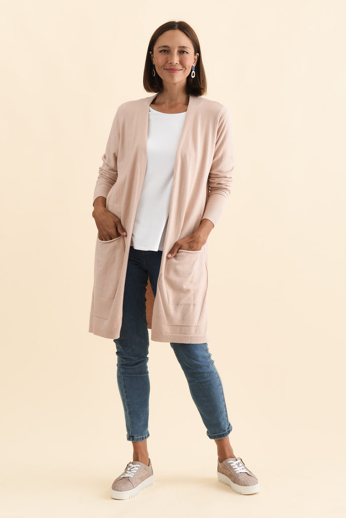 Mary Light Pink Pocket Cardigan,Brunette model,alt text|model:Cara