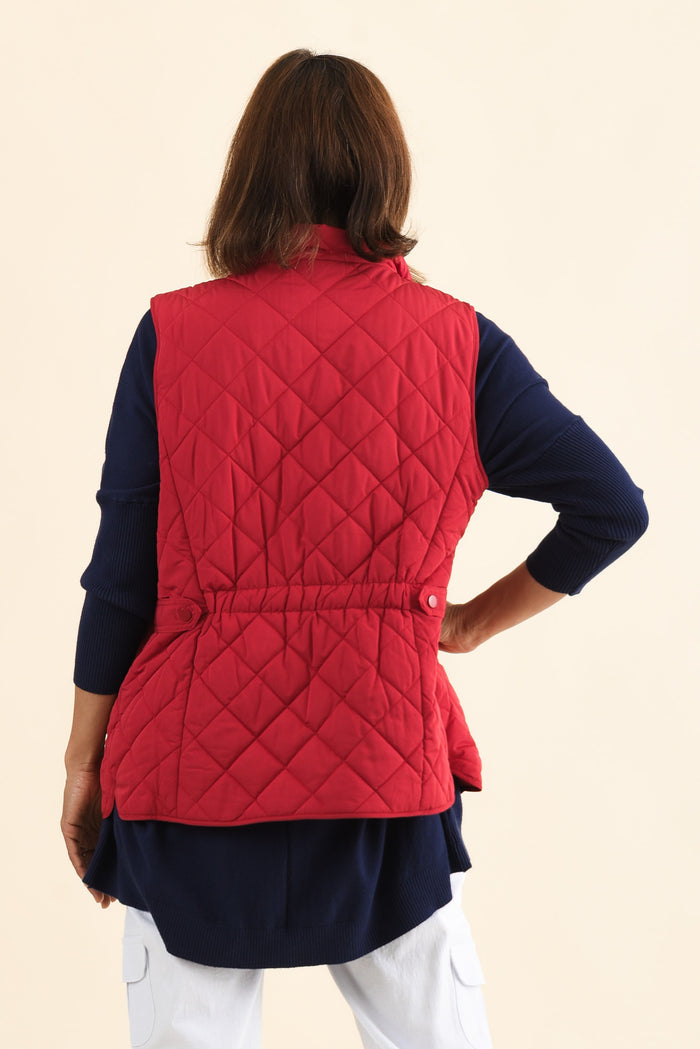 Max Red Quilted Pocket Vest,Back,Brunette model,alt text|model:Cara