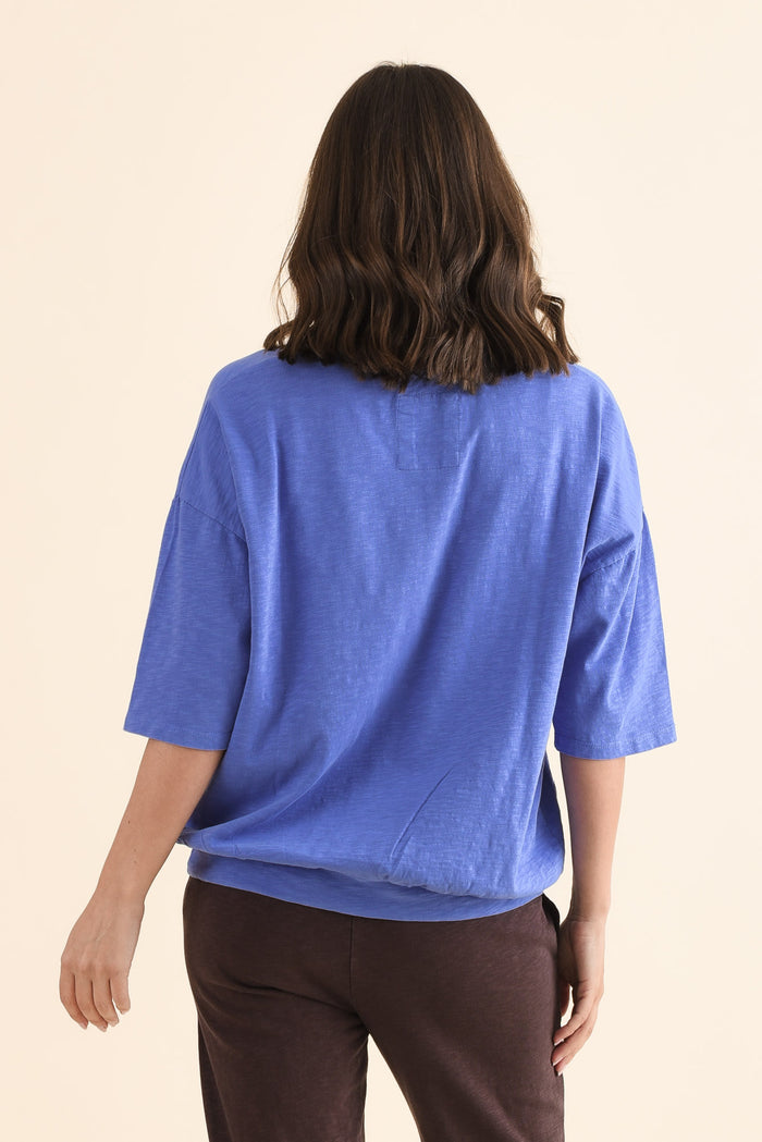 Mazie Blue Cotton Sweat,Back,Brunette model,alt text|model:MJ