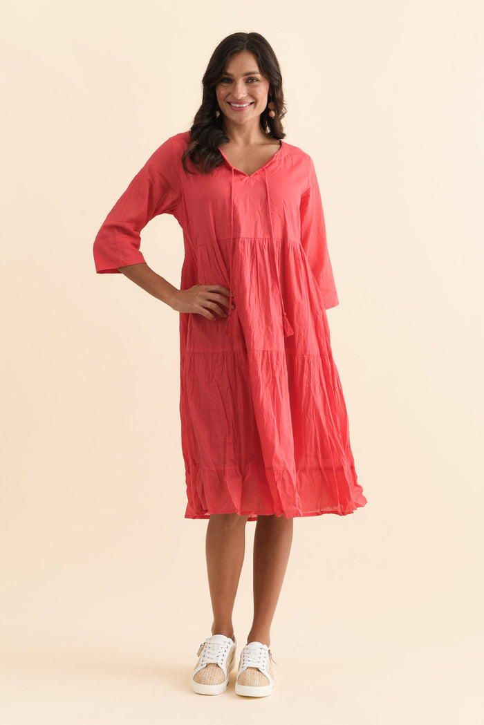 Milana Cherry Crinkle Cotton Dress,Brunette model,alt text|model:Brontie