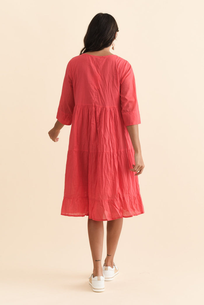 Milana Cherry Crinkle Cotton Dress,Brunette model,alt text|model:Brontie