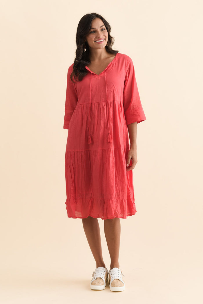 Milana Cherry Crinkle Cotton Dress,Brunette model,alt text|model:Brontie