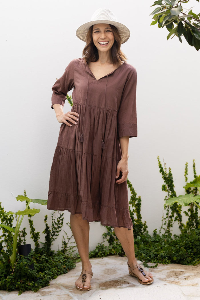 Milana Chocolate Crinkle Cotton Dress,Lifestyle