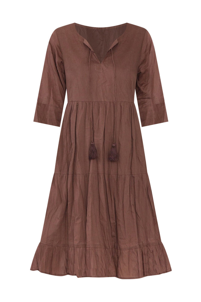 Milana Chocolate Crinkle Cotton Dress,ghost-mani
