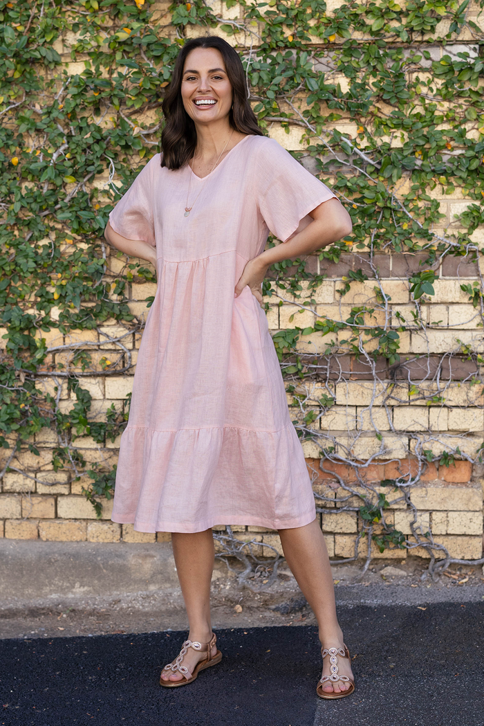 Miller Blush Linen Tiered Dress,Lifestyle