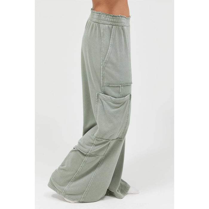 Mineral Wash Wide Leg Cargo Pants