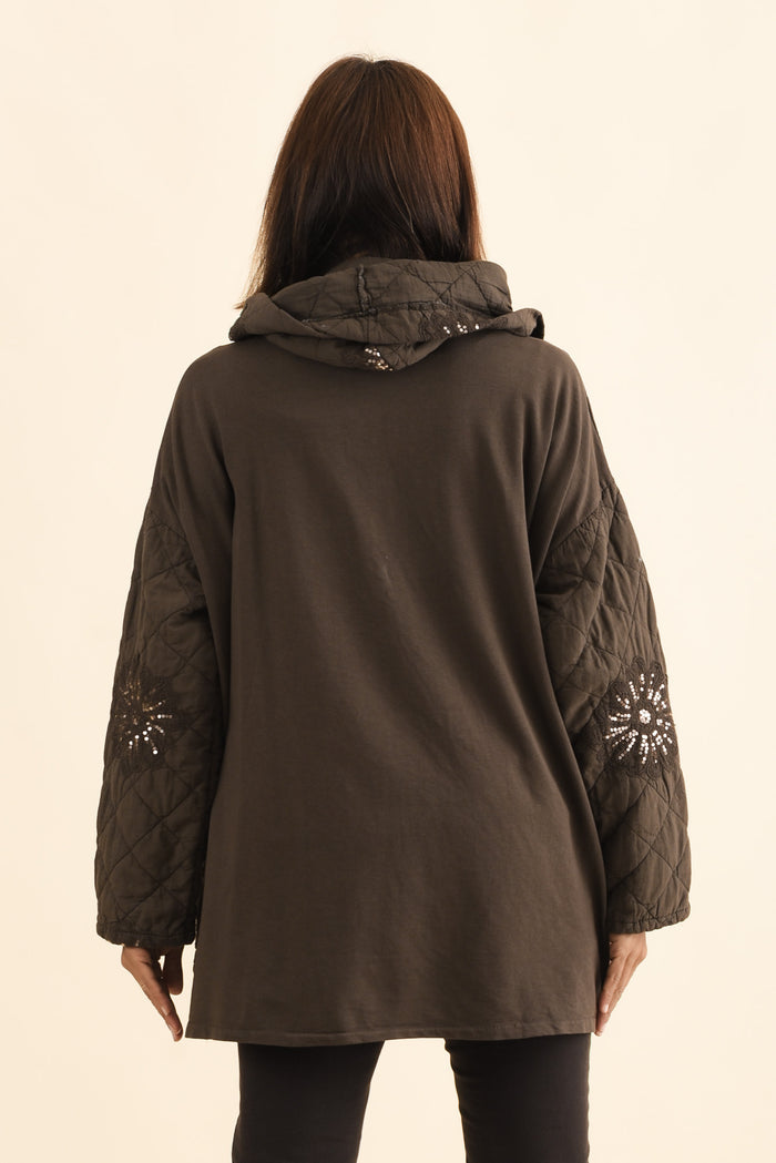 Mintaro Chocolate Sequin Quilted Jacket,Brunette model,alt text|model:Cara