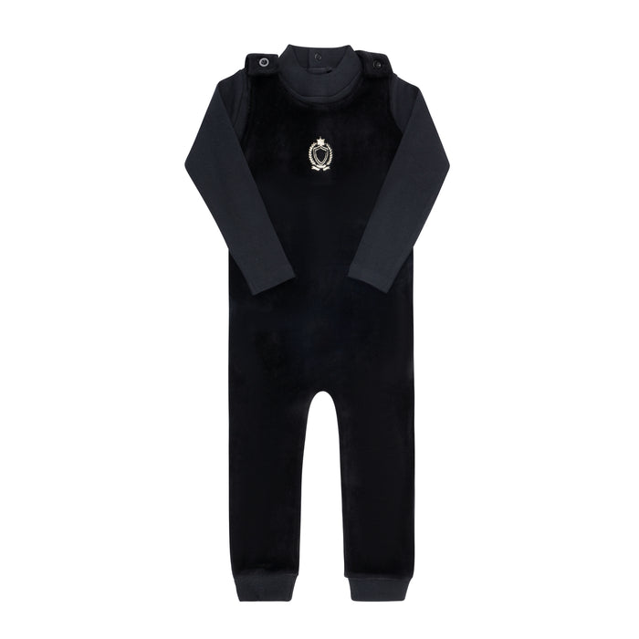 Mockneck Bodysuit & Overall – Black – Metallic Crest