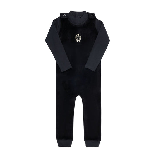 Mockneck Bodysuit & Overall – Black – Metallic Crest
