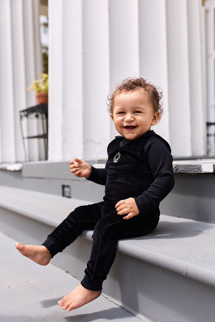 Mockneck Bodysuit & Overall – Black – Metallic Crest
