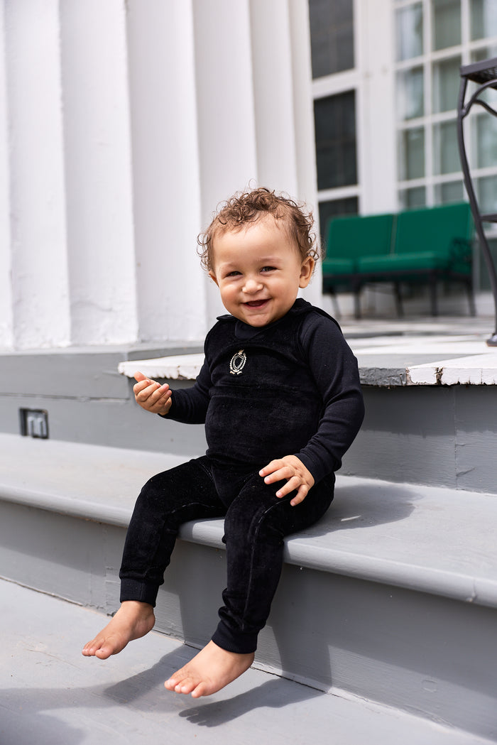 Mockneck Bodysuit & Overall – Black – Metallic Crest