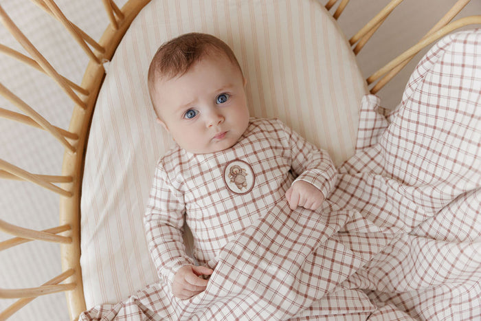 Modal French Terry Plaid Sheep Collection - Footie + Bonnet