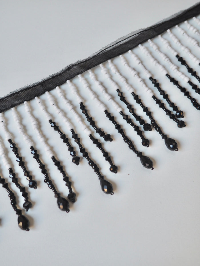 Monochrome Beaded Fringe Trim 11cm