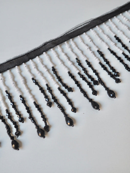 Monochrome Beaded Fringe Trim 11cm