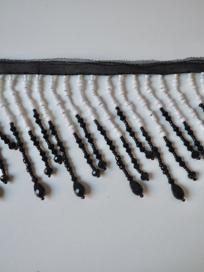 Monochrome Beaded Fringe Trim 11cm
