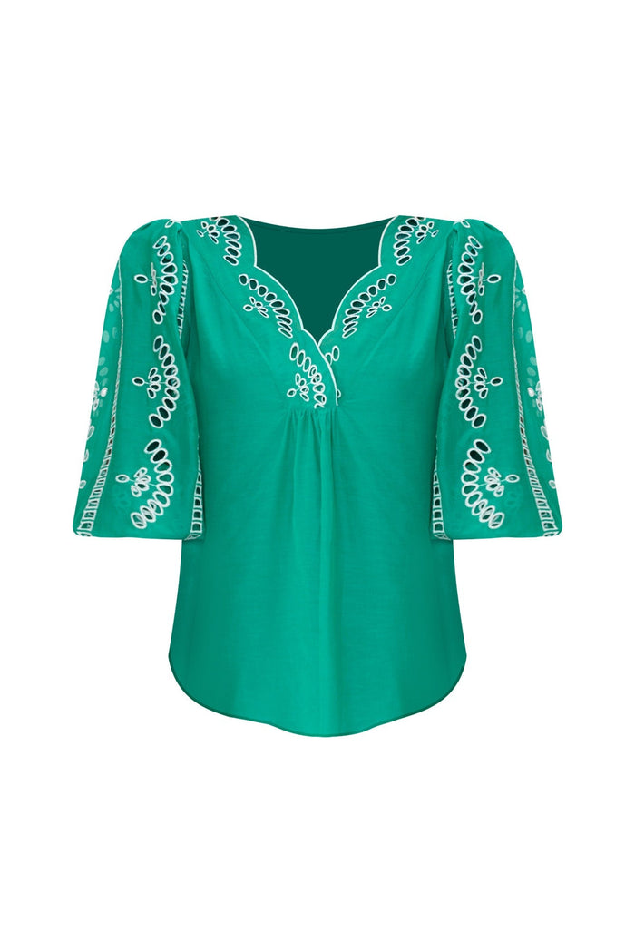 Morgan Bay Green Cotton Silk Top,ghost-mani
