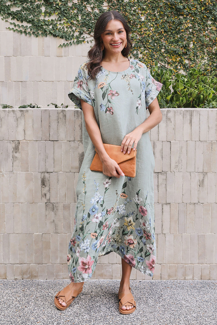 Morrison Sage Floral Linen Pocket Dress,Lifestyle