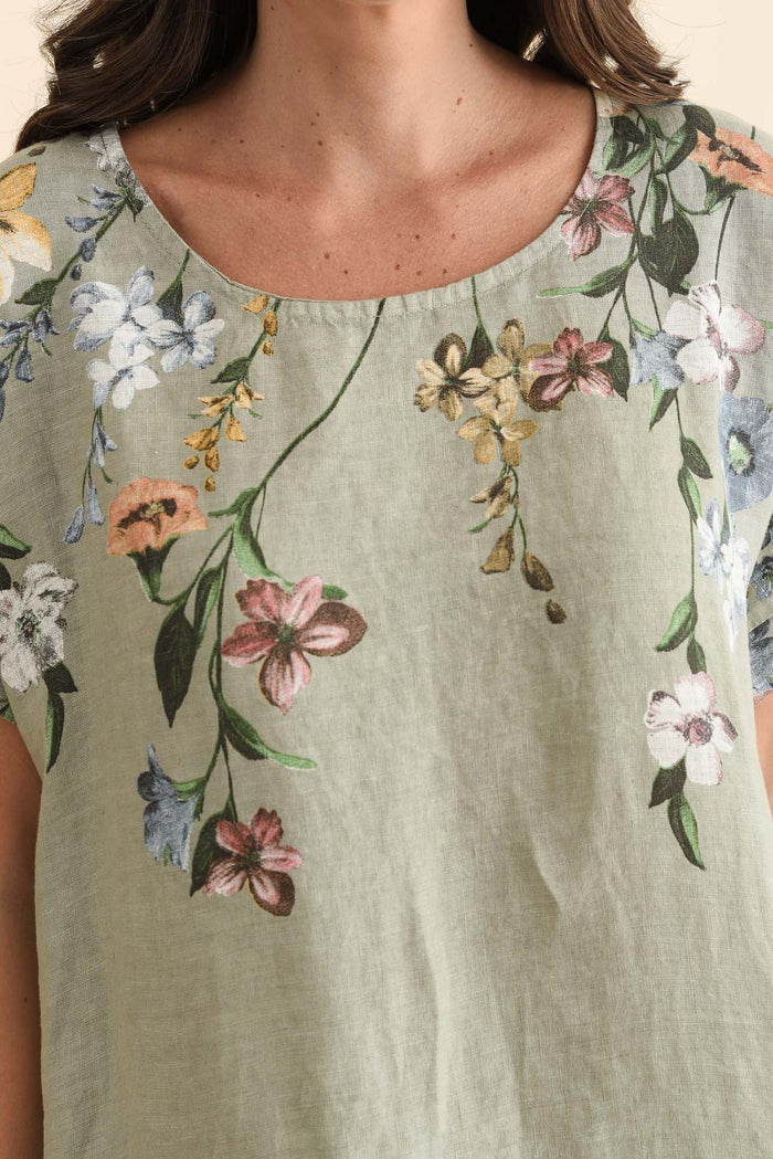 Morrison Sage Floral Linen Pocket Dress,Brunette model,alt text|model:MJ