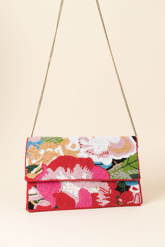 Mullins Pink Floral Beaded Clutch