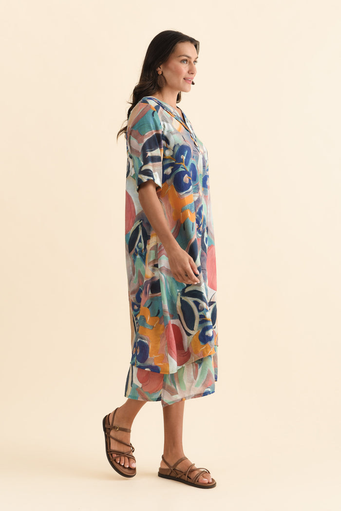 Nala Blue Floral Layers Dress,Brunette model,alt text|model:Brontie