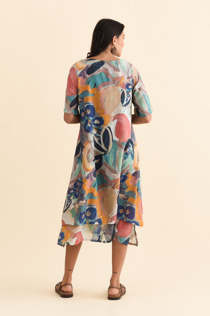 Nala Blue Floral Layers Dress,Brunette model,alt text|model:Brontie