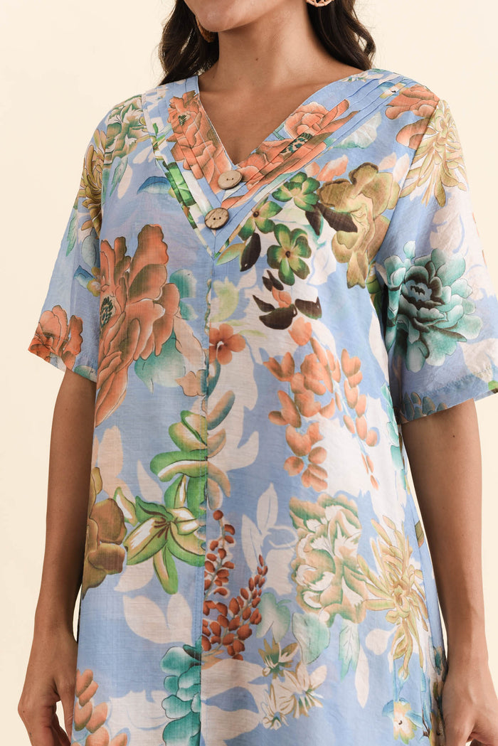 Nala Blue Garden Layers Dress,Brunette model,alt text|model:Brontie