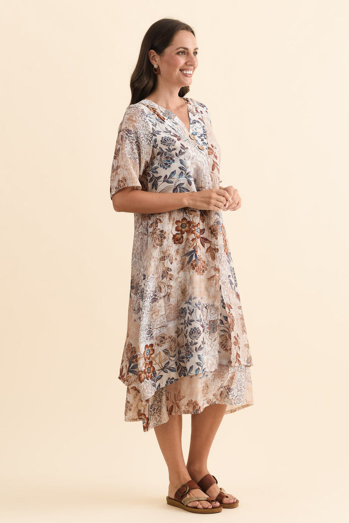 Nala Mocha Garden Layers Dress,Brunette model,alt text|model:MJ