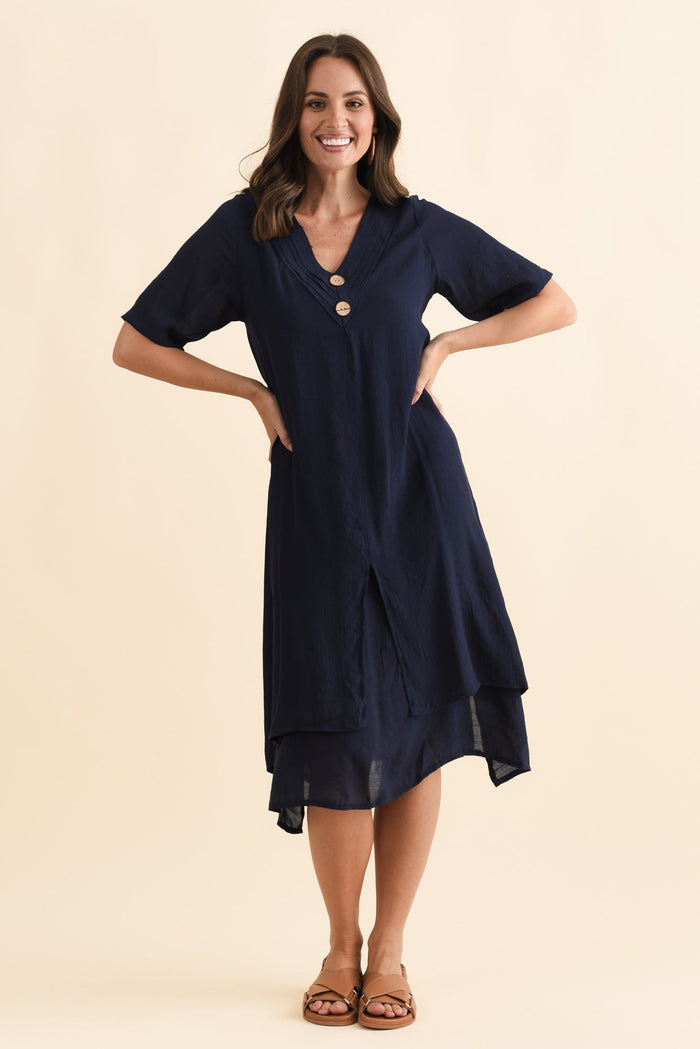 Nala Navy Layers Dress,Brunette model,alt text|model:MJ