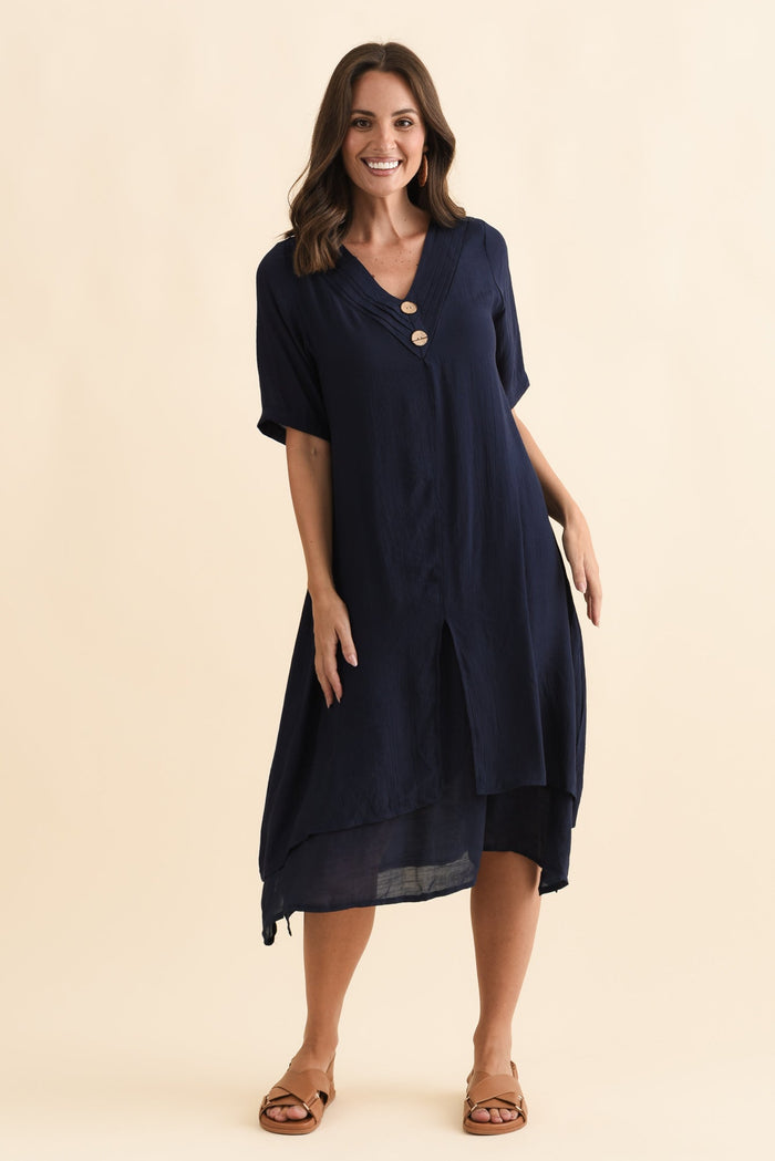 Nala Navy Layers Dress,Brunette model,alt text|model:MJ