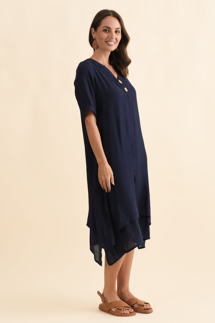 Nala Navy Layers Dress,Brunette model,alt text|model:MJ
