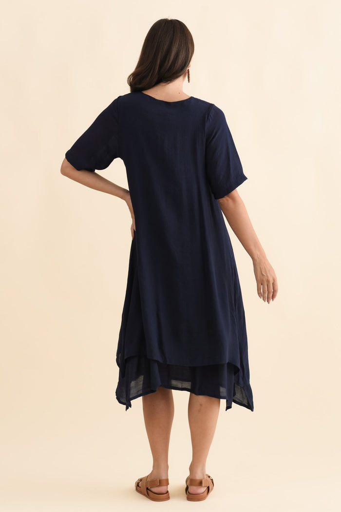 Nala Navy Layers Dress,Brunette model,alt text|model:MJ