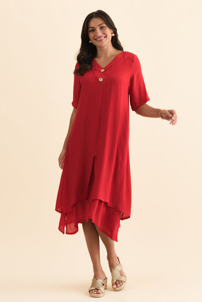 Nala Red Layers Dress,Brunette model,alt text|model:Brontie