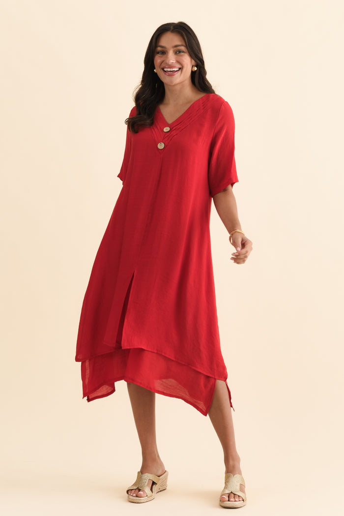 Nala Red Layers Dress,Brunette model,alt text|model:Brontie