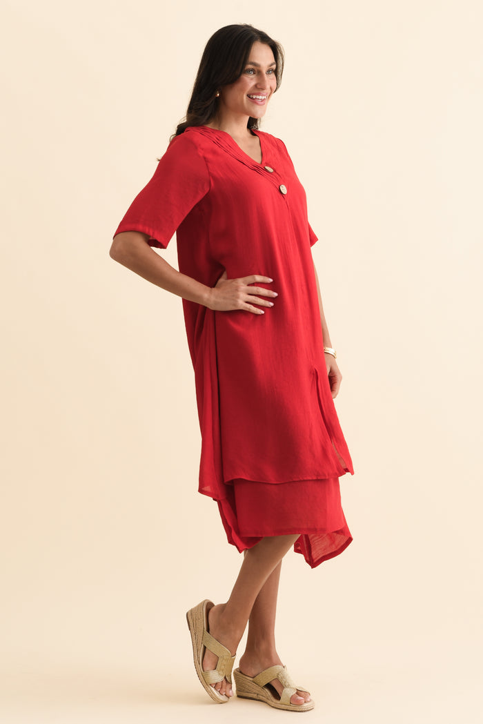 Nala Red Layers Dress,Brunette model,alt text|model:Brontie