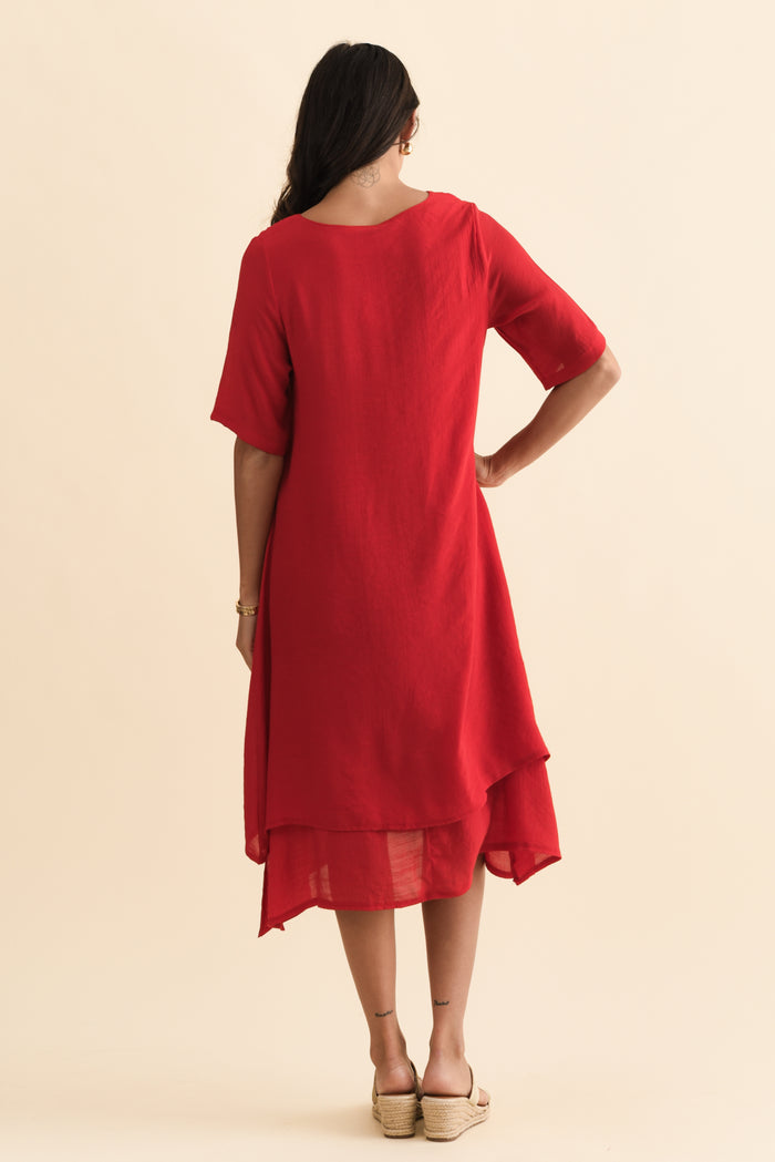 Nala Red Layers Dress,Brunette model,alt text|model:Brontie
