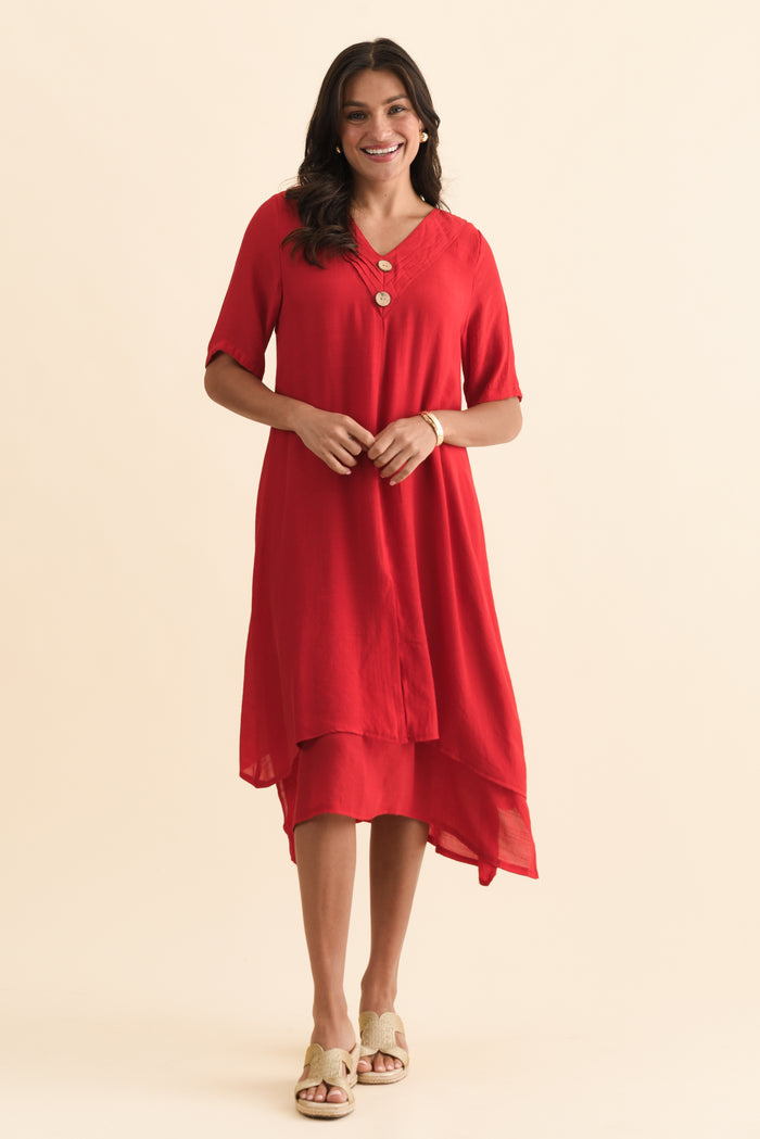 Nala Red Layers Dress,Brunette model,alt text|model:Brontie
