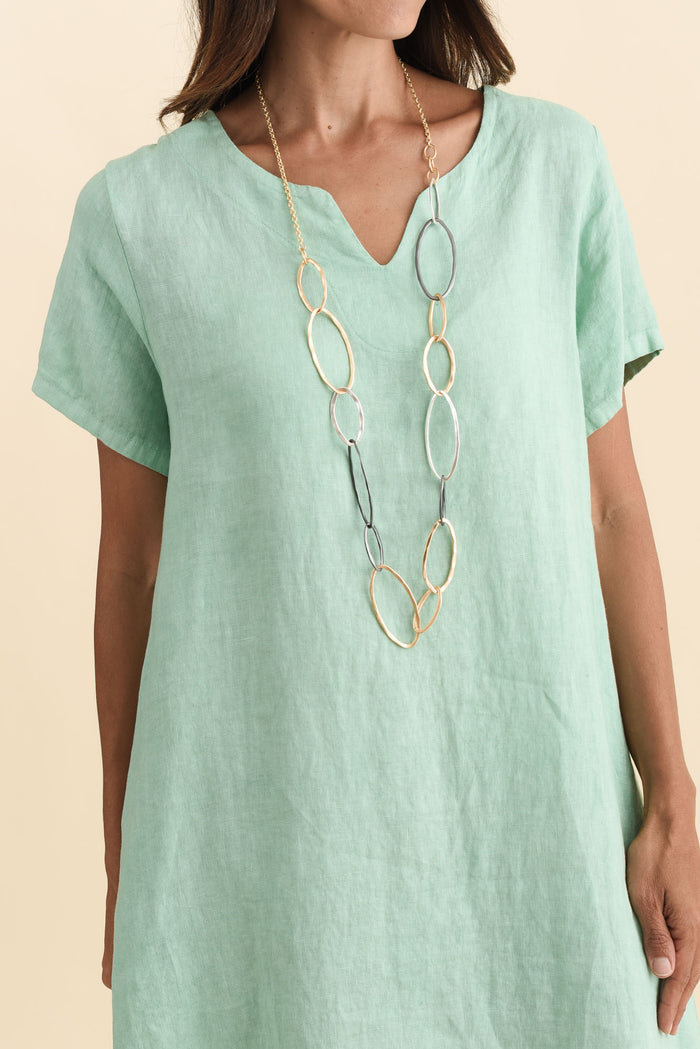 Nara Aqua Linen Pocket Dress,Brunette model,alt text|model:Cara