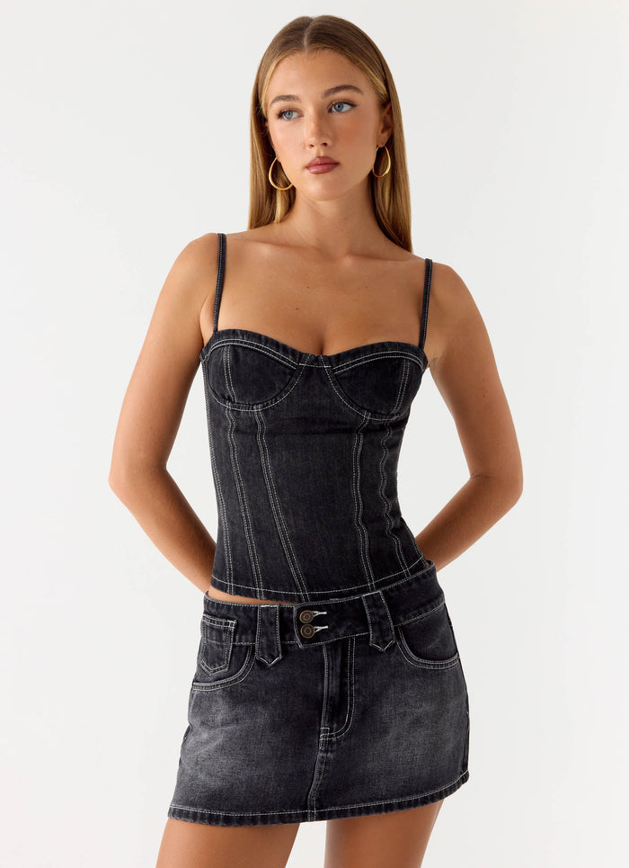 Nathan Super Low Rise Mini Skirt Washed Black