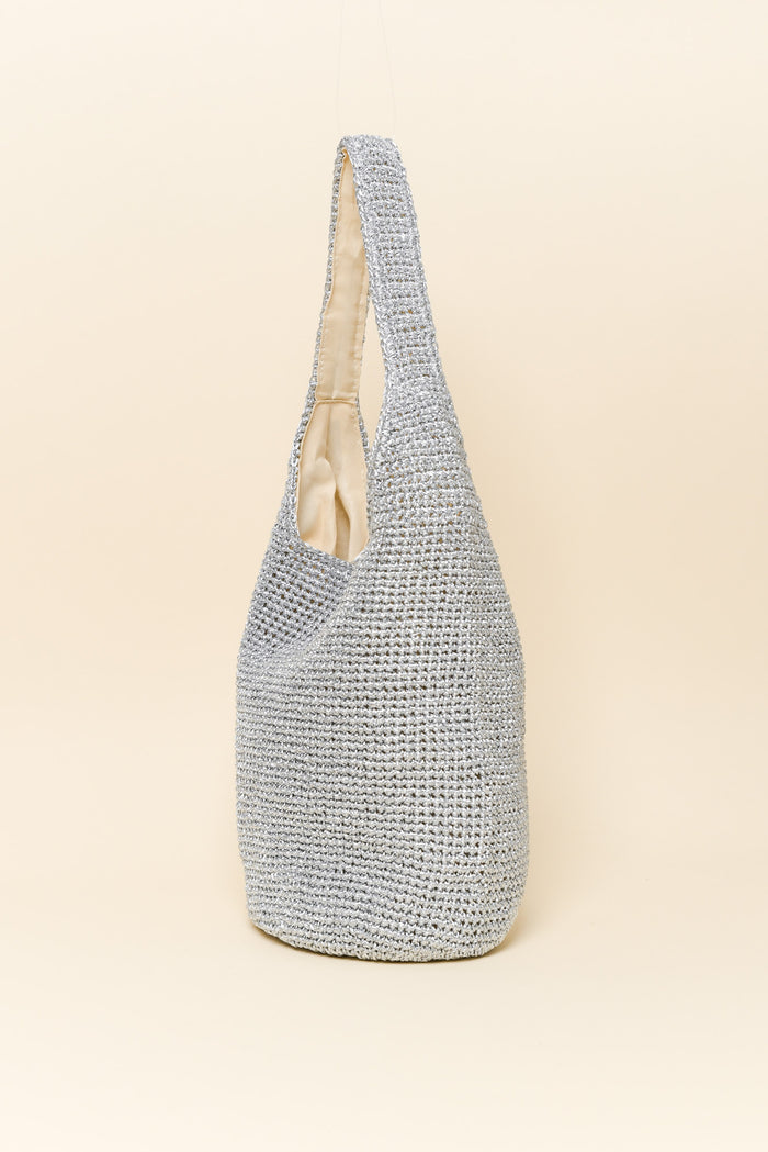 Nevada Silver Metallic Straw Shoulder Bag