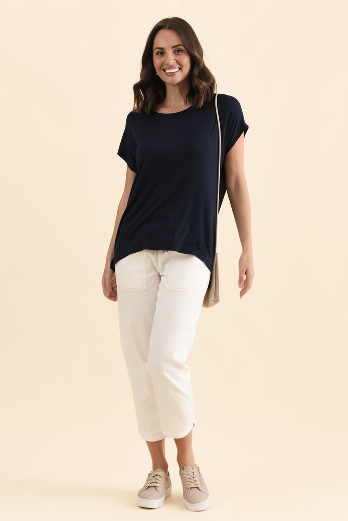 Newton Navy Drape Tee,Full Body,Brunette model,alt text|model:MJ