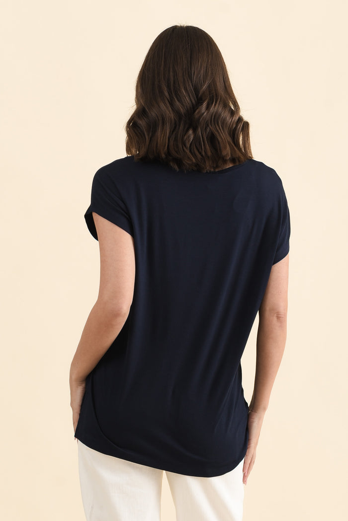 Newton Navy Drape Tee,Back,Brunette model,alt text|model:MJ